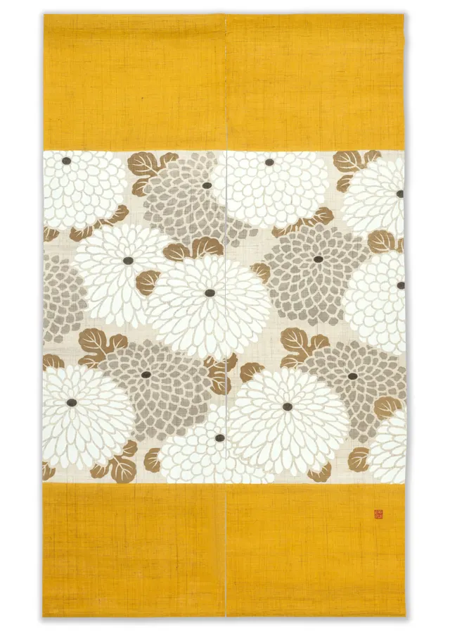 のれん「丸菊芥子色」