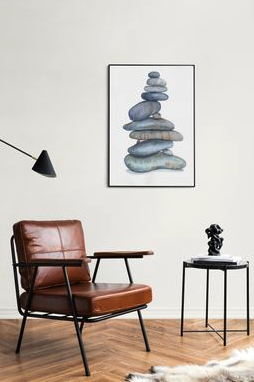 Keep balance. Watercolor pebble tower