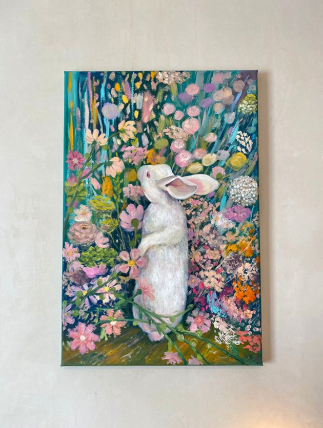 White rabbit in flowers
