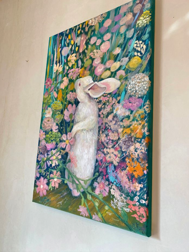White rabbit in flowers