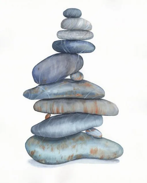 Keep balance. Watercolor pebble tower