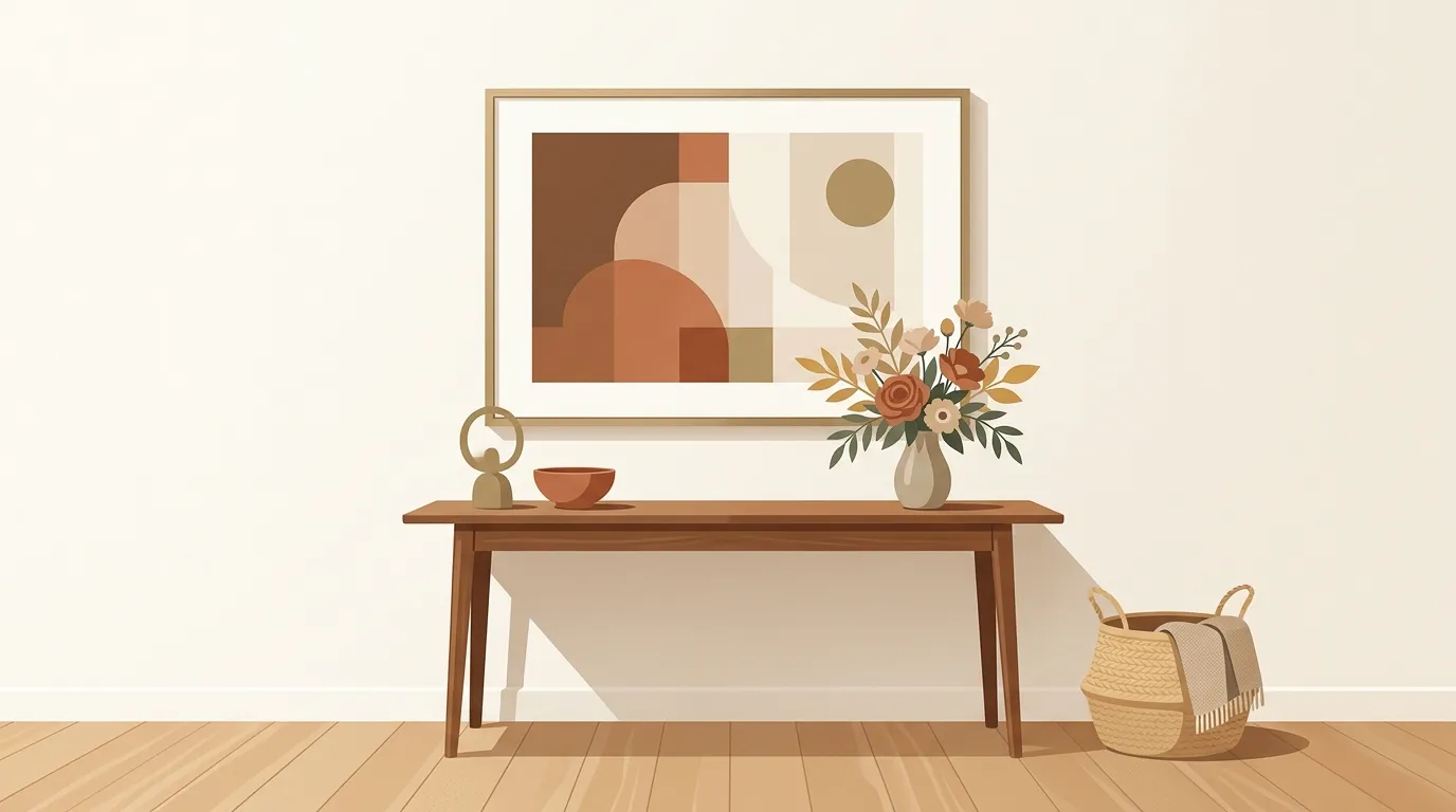 玄関に絵画を飾って第一印象を良くするイメージ(イラスト)