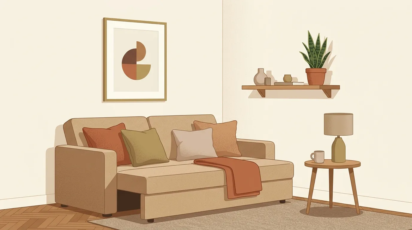一人暮らしの部屋にアートを飾ったイメージ(イラスト)