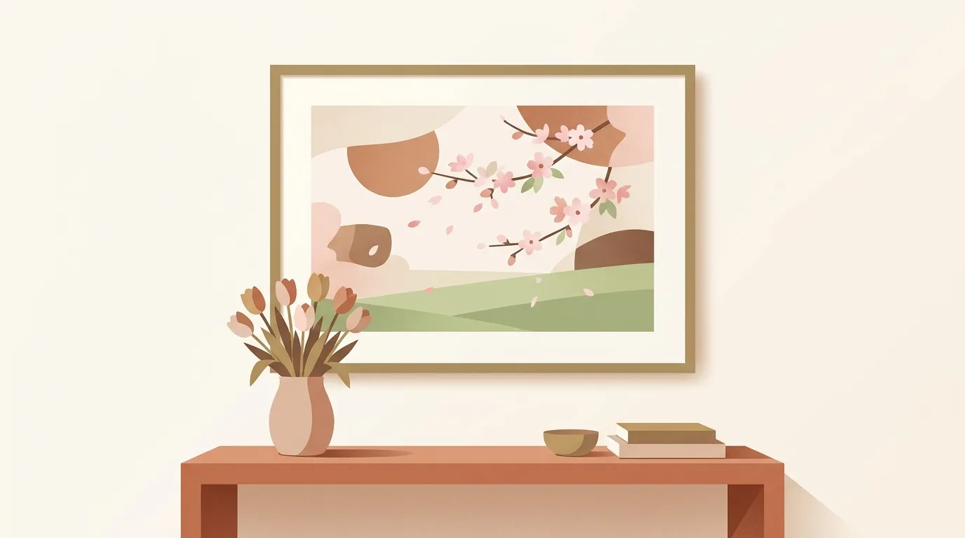 春らしい絵画を飾ったイメージ(イラスト)