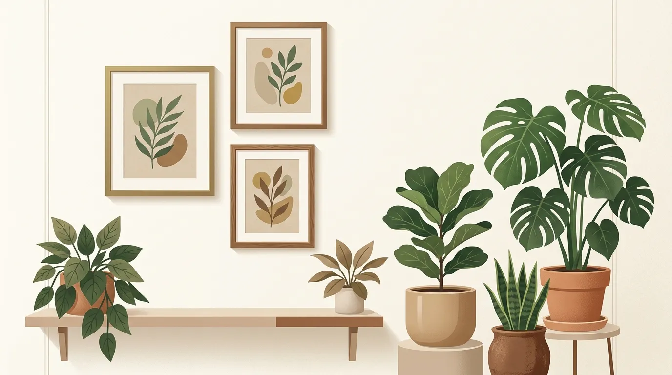 アートと観葉植物を組み合わせたイメージ（イラスト）
